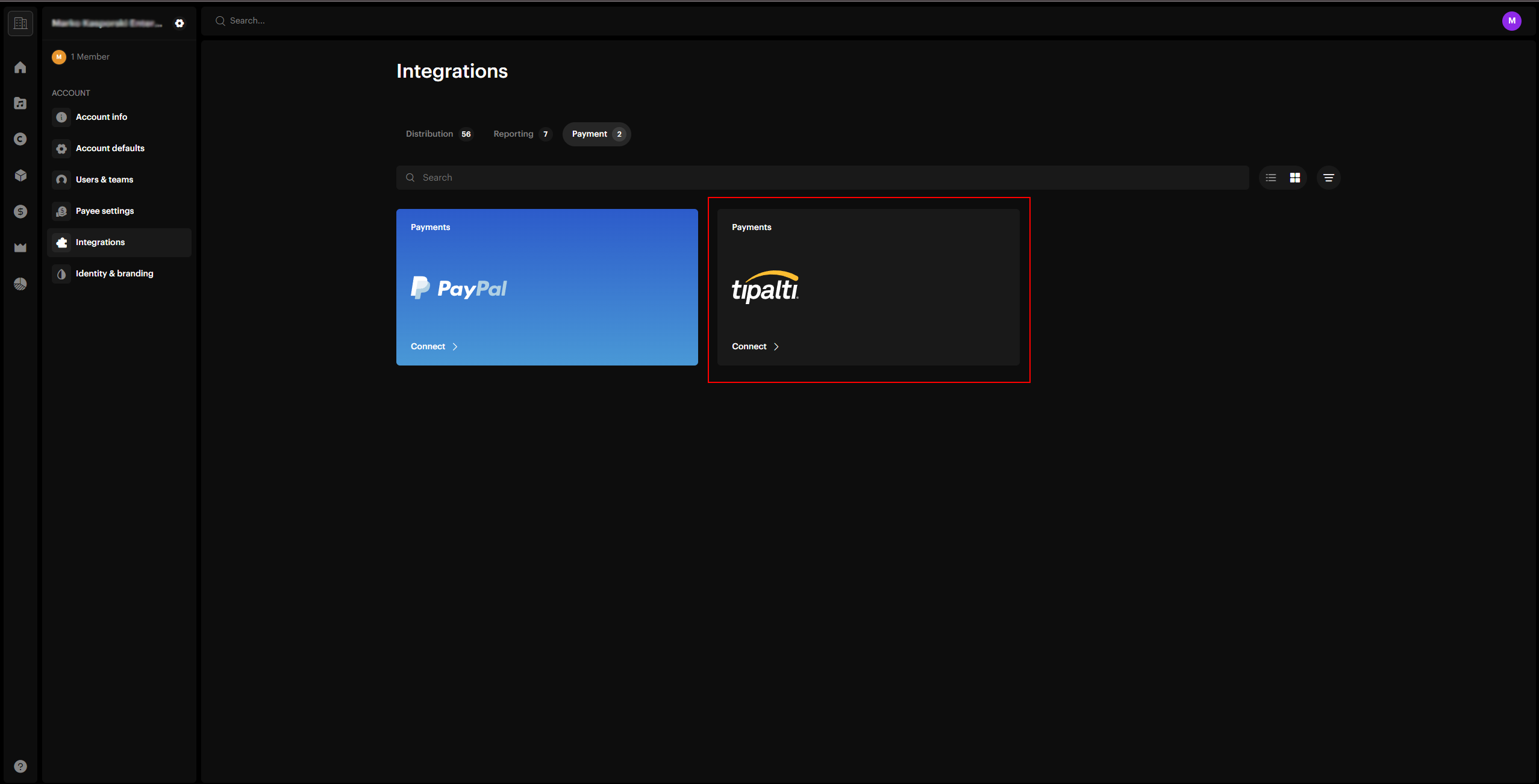 Tipalti - Payor Flow Step 1